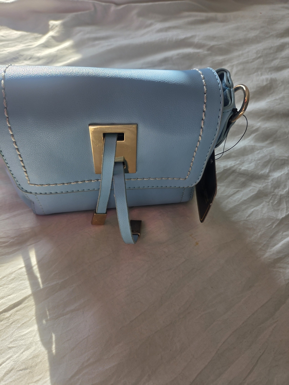 Light Blue Leather Crossbody Bag with Gold Hardware
